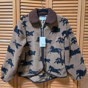 THE GREAT. Brown and Black Horse Pattern Puffer Jacket